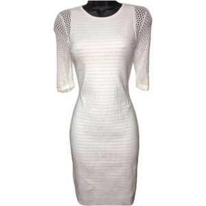 Cache Ivory Knit Crochet Sleeve Dress Size Medium